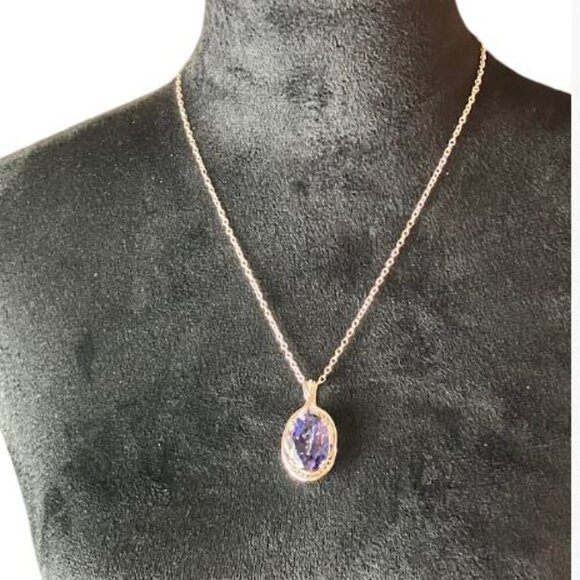 Handcrafted Multifaceted Simulated Sapphire With Silver Plated Chain - Picture 2 of 10
